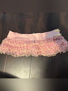 Vintage Y2K electric lingerie Pink Polka Dot micro mini Ruffle Skirt nwt 6.5”